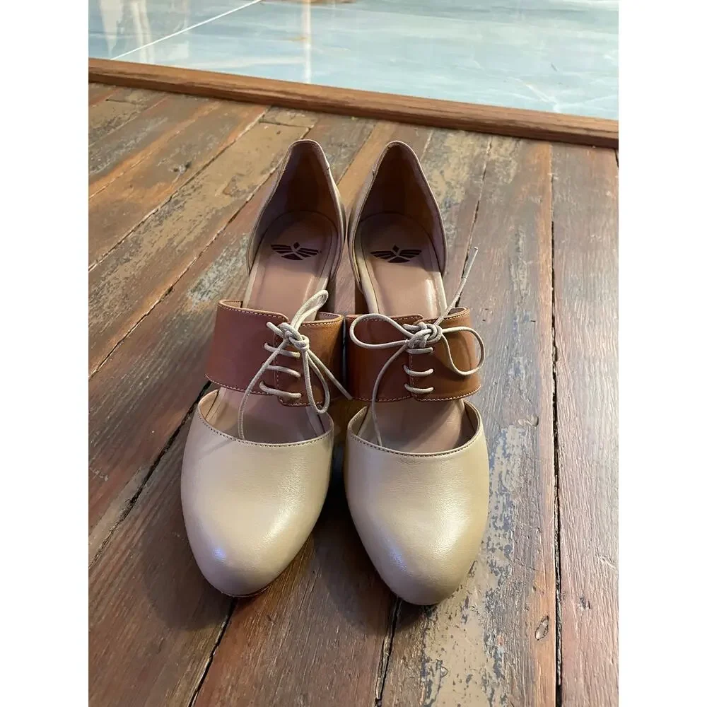 Fortress of Inca Ellie Leather Block Heel Lace Up Shoes Women 39 US 8.5 9 - Picture 4 of 13